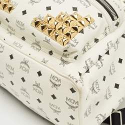 Pre Owned MCM White/Black Visetos Coated Canvas Medium Studded Stark Backpack