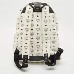 Pre Owned MCM White/Black Visetos Coated Canvas Medium Studded Stark Backpack