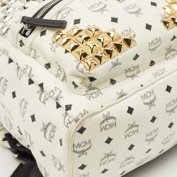 Pre Owned MCM White/Black Visetos Coated Canvas Medium Studded Stark Backpack