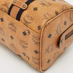 MCM Cognac Visetos Coated Canvas and Leather Boston Satchel