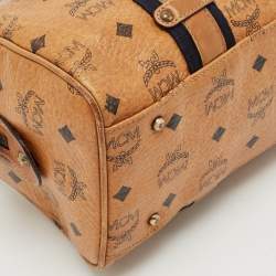 MCM Cognac Visetos Coated Canvas and Leather Boston Satchel