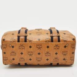 MCM Cognac Visetos Coated Canvas and Leather Boston Satchel