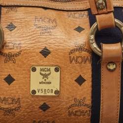 MCM Cognac Visetos Coated Canvas and Leather Boston Satchel
