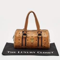 MCM Cognac Visetos Coated Canvas and Leather Boston Satchel