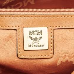 MCM Cognac Visetos Coated Canvas and Leather Boston Satchel