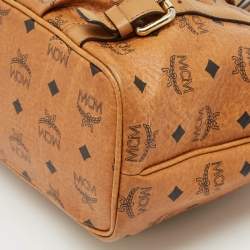 MCM Cognac Visetos Coated Canvas and Leather Top Zip Tote