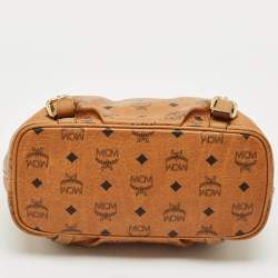 MCM Cognac Visetos Coated Canvas and Leather Top Zip Tote