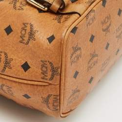 MCM Cognac Visetos Coated Canvas and Leather Top Zip Tote