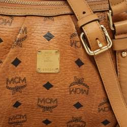 MCM Cognac Visetos Coated Canvas and Leather Top Zip Tote