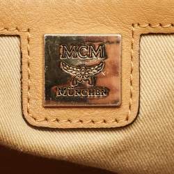 MCM Cognac Visetos Coated Canvas and Leather Top Zip Tote