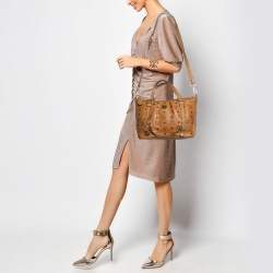 MCM Cognac Visetos Coated Canvas and Leather Top Zip Tote