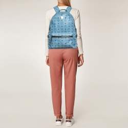 Pre Owned MCM Light Blue Visetos Coated Canvas Stark Side Studs Backpack