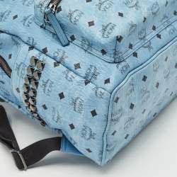 Pre Owned MCM Light Blue Visetos Coated Canvas Stark Side Studs Backpack