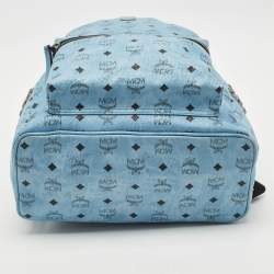 Pre Owned MCM Light Blue Visetos Coated Canvas Stark Side Studs Backpack