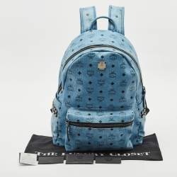 Pre Owned MCM Light Blue Visetos Coated Canvas Stark Side Studs Backpack