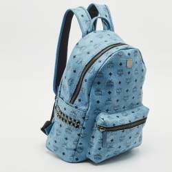 Pre Owned MCM Light Blue Visetos Coated Canvas Stark Side Studs Backpack