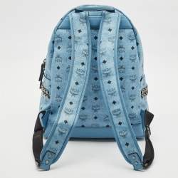 Pre Owned MCM Light Blue Visetos Coated Canvas Stark Side Studs Backpack