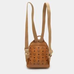 MCM Cognacn Visetos Coated Canvas and Leather Studs Stark Backpack