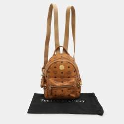 MCM Cognacn Visetos Coated Canvas and Leather Studs Stark Backpack