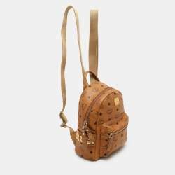 MCM Cognacn Visetos Coated Canvas and Leather Studs Stark Backpack
