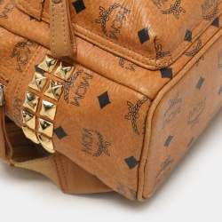 MCM Cognacn Visetos Coated Canvas and Leather Studs Stark Backpack