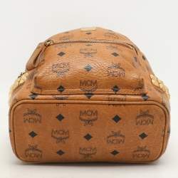 MCM Cognacn Visetos Coated Canvas and Leather Studs Stark Backpack