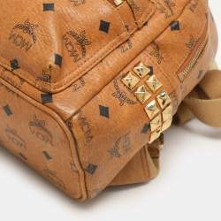 MCM Cognacn Visetos Coated Canvas and Leather Studs Stark Backpack