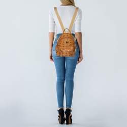 MCM Cognacn Visetos Coated Canvas and Leather Studs Stark Backpack