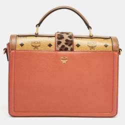 MCM Multicolor Visetos Coated Canvas, Calfhair and Leather Little Veronika Top Handle Bag