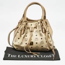 MCM Beige Visetos Coated Canvas Drawstring Tote