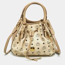 MCM Beige Visetos Coated Canvas Drawstring Tote
