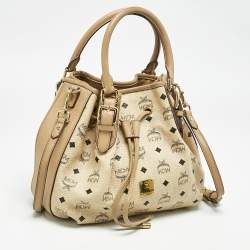 MCM Beige Visetos Coated Canvas Drawstring Tote