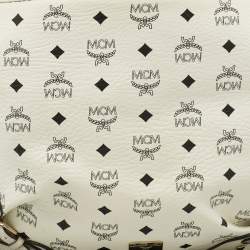مملوكة مسبقًا MCM White Visetos Coated Canvas and Leather Buckle Hobo