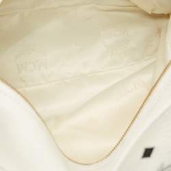 مملوكة مسبقًا MCM White Visetos Coated Canvas and Leather Buckle Hobo