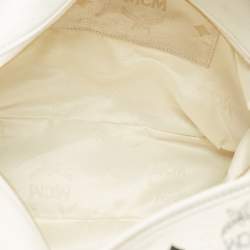 مملوكة مسبقًا MCM White Visetos Coated Canvas and Leather Buckle Hobo