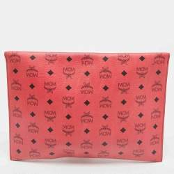 MCM Red Visetos Faux Leather Envelope Pouch