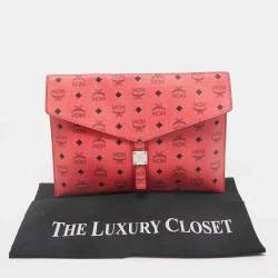 MCM Red Visetos Faux Leather Envelope Pouch