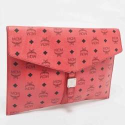 MCM Red Visetos Faux Leather Envelope Pouch