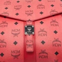 MCM Red Visetos Faux Leather Envelope Pouch
