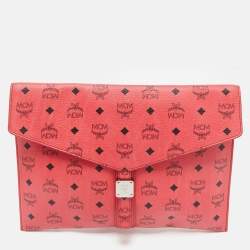 MCM Red Visetos Faux Leather Envelope Pouch