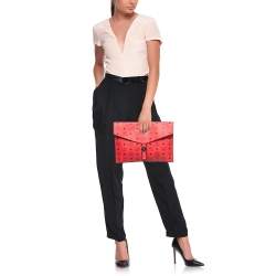 MCM Red Visetos Faux Leather Envelope Pouch