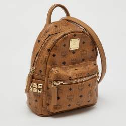 MCM Cognac Visetos Coated Canvas and Leather Mini Studded Stark-Bebe Boo Backpack