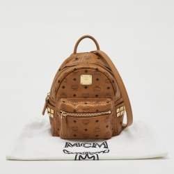 MCM Cognac Visetos Coated Canvas and Leather Mini Studded Stark-Bebe Boo Backpack