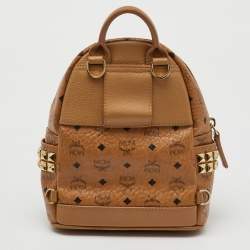 MCM Cognac Visetos Coated Canvas and Leather Mini Studded Stark-Bebe Boo Backpack