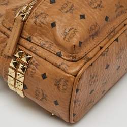 MCM Cognac Visetos Coated Canvas and Leather Mini Studded Stark-Bebe Boo Backpack
