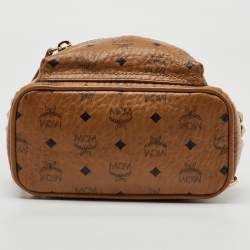 MCM Cognac Visetos Coated Canvas and Leather Mini Studded Stark-Bebe Boo Backpack