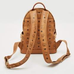 MCM Tan Cognac Visetos Coated Canvas and Leather Medium Stark Backpack