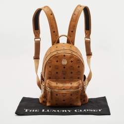 MCM Tan Cognac Visetos Coated Canvas and Leather Medium Stark Backpack