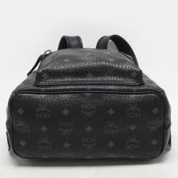 Pre Owned MCM Black Visetos Coated Canvas Small Stark Studded Backpack