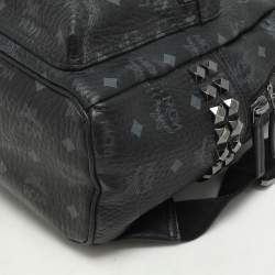 Pre Owned MCM Black Visetos Coated Canvas Small Stark Studded Backpack